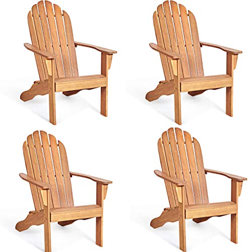 Giantex Adirondack Chair Set of 4 Acacia Wood Outdoor Chairs with 350 lbs Weight Capacity, Lounge Chair Armchair for Yard, Patio, Garden, Poolside, Balcony, Deck Fire Pit Chairs, Natural