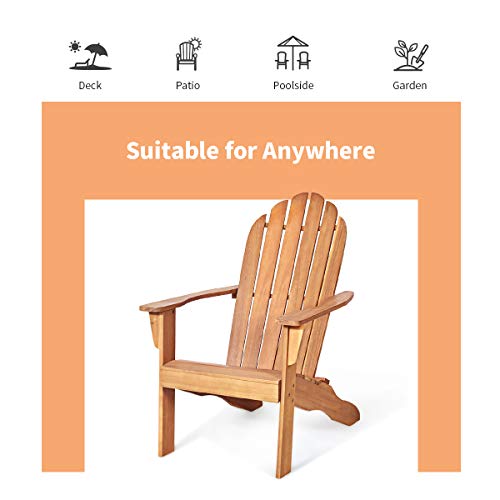 Giantex Adirondack Chair Set of 4 Acacia Wood Outdoor Chairs with 350 lbs Weight Capacity, Lounge Chair Armchair for Yard, Patio, Garden, Poolside, Balcony, Deck Fire Pit Chairs, Natural