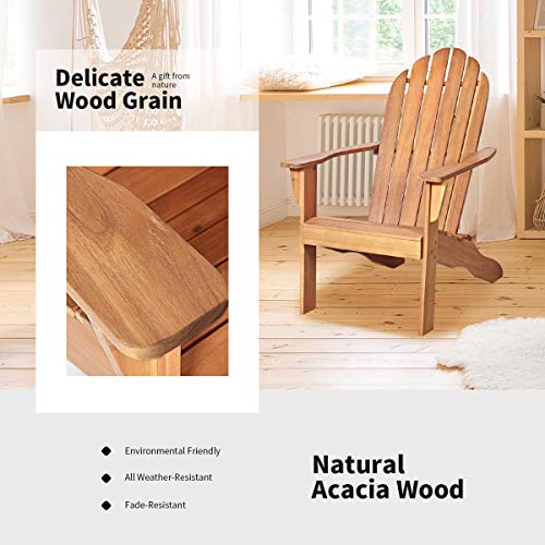 Giantex Adirondack Chair Set of 4 Acacia Wood Outdoor Chairs with 350 lbs Weight Capacity, Lounge Chair Armchair for Yard, Patio, Garden, Poolside, Balcony, Deck Fire Pit Chairs, Natural