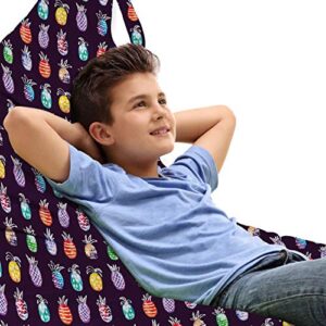 ambesonne fruit lounger chair bag, watercolor style hand drawn like depiction of modern design pineapples, high capacity storage with handle container, lounger size, dark purple multicolor