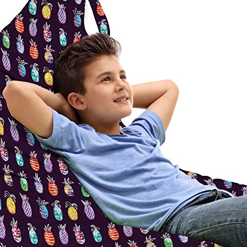 Ambesonne Fruit Lounger Chair Bag, Watercolor Style Hand Drawn Like Depiction of Modern Design Pineapples, High Capacity Storage with Handle Container, Lounger Size, Dark Purple Multicolor