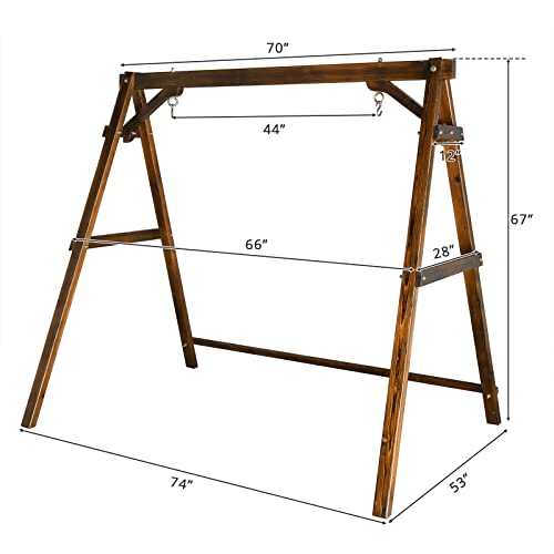 Outvita Porch Swing Stand, 67" Wooden Swing Frame with Extra Bottom Connection Board and Stable A Frame for Patio, Porch, Backyard 600lbs Capacity