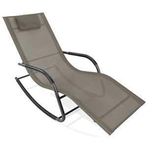 agesisi zero gravity rocking chair – patio lounge chair with detachable pillow chaise lounge indoor outdoor rocking recliner for sunbathing beach yard pool lawn indoor, beige