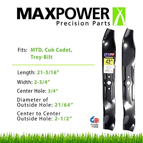 Maxpower 561547B 2 Blade Set for 42" Cut MTD, Cub Cadet, Troy-Bilt Replaces OEM no. 742-3033, 759-3830, 742-04101, 42 inch, Black