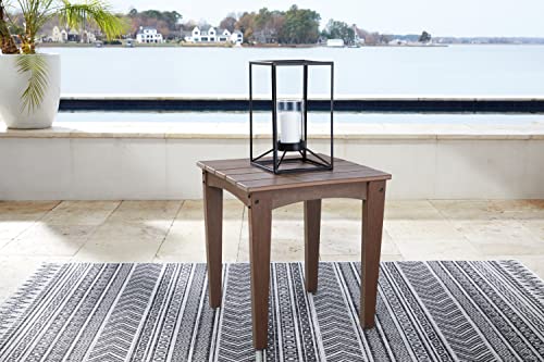 Signature Design by Ashley Emmeline Outdoor HDPE Patio End Table, Brown