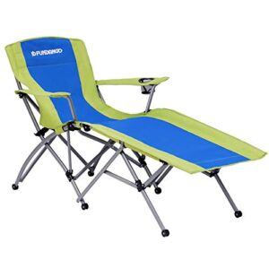 fundango folding outside heavy duty patio deck chaise lounges lawn chairs with footrest for outdoor sun tanning beach pool, support up to 264 lbs, 34.25x 61.42x 33.86inch, blue/green