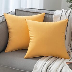 woaboy pack of 2 waterproof throw pillow covers decorative farmhouse lumbar square pillowcase solid cushion cases for patio garden porch sofa living room yellow 18×18 inch