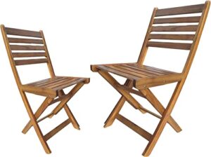 patio wise outdoor folding patio chair set, 2 foldable acacia wood seats, backyard, balcony, porch, & garden furniture, 15-1/2-inches wide x 15-3/4-inches deep x 32-inches high, teak