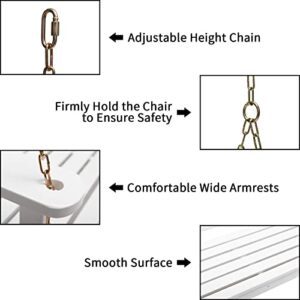 ALIMORDEN 2 Person Porch Swing, Wooden Outdoor Swing Bench with Chains, Finished Hanging Bench for Garden, Courtyard, Lawn & Balcony, White