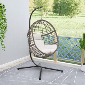 maypex outdoor wicker basket swing chair w stand and cushion white