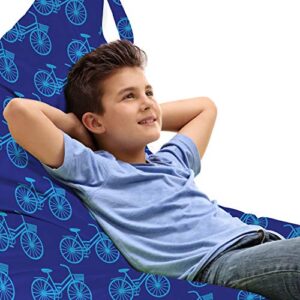 lunarable contemporary blue lounger chair bag, repetitive pattern with silhouette style bicycles, high capacity storage with handle container, lounger size, dark violet sky blue