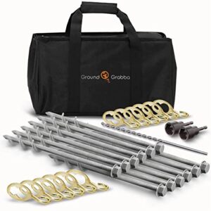 groundgrabba ground anchor screw kit – 28pc – ground anchors heavy duty for high winds | ground anchor kit for swing sets | screw in anchor for pop-up canopy, tents and more