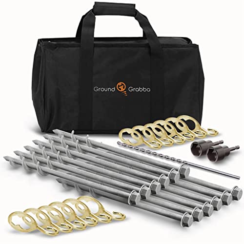 GROUNDGRABBA Ground Anchor Screw Kit - 28pc - Ground Anchors Heavy Duty for High Winds | Ground Anchor Kit for Swing Sets | Screw in Anchor for Pop-UP Canopy, Tents and More