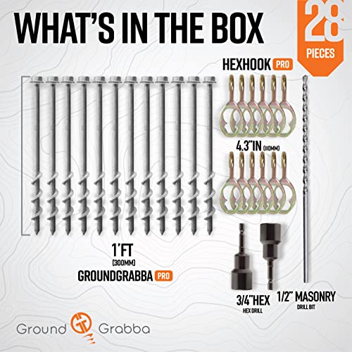 GROUNDGRABBA Ground Anchor Screw Kit - 28pc - Ground Anchors Heavy Duty for High Winds | Ground Anchor Kit for Swing Sets | Screw in Anchor for Pop-UP Canopy, Tents and More