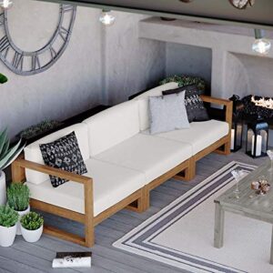 modway eei-4254-nat-whi-set upland patio teak wood 3-piece sectional sofa set, natural white