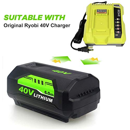 Upgraded to 6.0Ah OP4026 40 Volt Lithium Replacement Battery Compatible with Ryobi 40V Battery OP4050A OP40601 OP4026A OP4040 OP4030 OP4050 OP4015 OP40261 OP40201 OP40301 OP40401 with LED Indicator