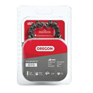 oregon d70 advancecut chainsaw chain for 20-inch bar – 70 drive links, replacement low-kickback chainsaw blade, .050 inch gauge, 3/8 inch pitch, fits several poulan pro & echo models (d70)