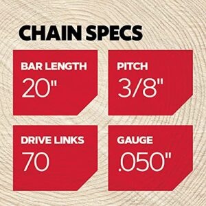 Oregon D70 AdvanceCut Chainsaw Chain for 20-Inch Bar – 70 Drive Links, Replacement Low-Kickback Chainsaw Blade, .050 Inch Gauge, 3/8 Inch Pitch, fits Several Poulan Pro & Echo Models (D70)