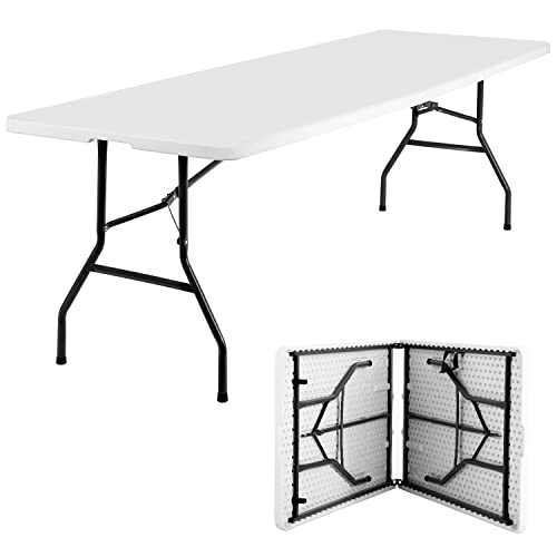 FDW 8FT Folding Table Camping Table Plastic Foldable Table Picnic Table for Outdoor Office Parties Camping