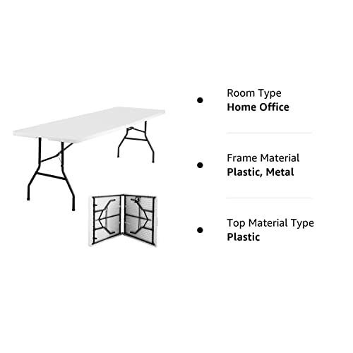 FDW 8FT Folding Table Camping Table Plastic Foldable Table Picnic Table for Outdoor Office Parties Camping