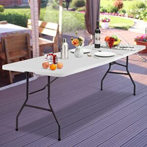 FDW 8FT Folding Table Camping Table Plastic Foldable Table Picnic Table for Outdoor Office Parties Camping