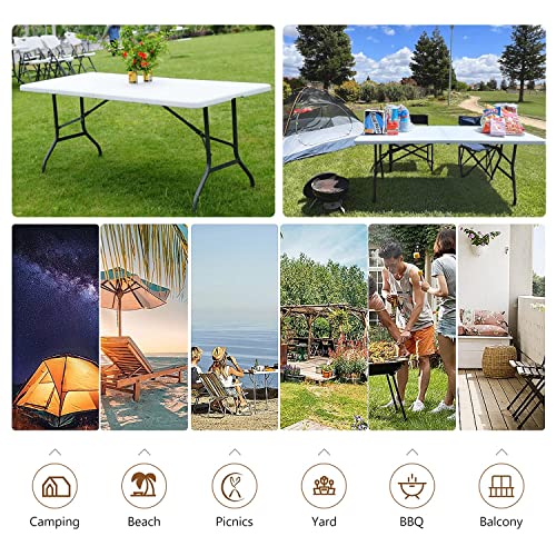 FDW 8FT Folding Table Camping Table Plastic Foldable Table Picnic Table for Outdoor Office Parties Camping