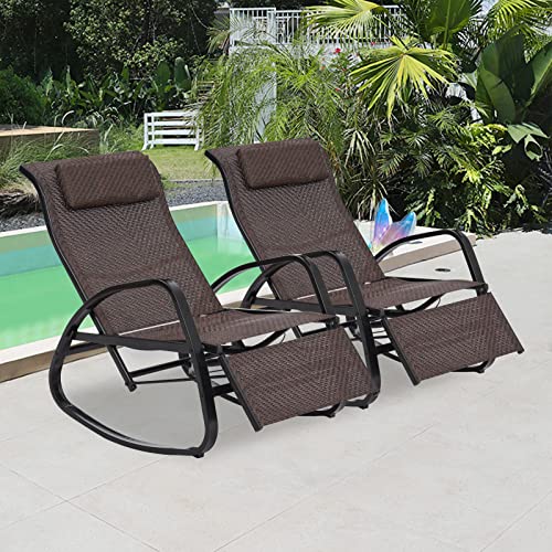 Kinpaw Stepless Adjustable Rocking Loung Chair - 2-Person Automatic Recling Chair Outdoor Textilene Zero Gravity Folding Recliner Chair with Breathable Textile Fabirc & Aluminum Frame, Brown