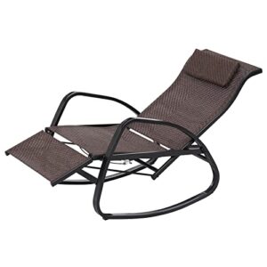 Kinpaw Stepless Adjustable Rocking Loung Chair - 2-Person Automatic Recling Chair Outdoor Textilene Zero Gravity Folding Recliner Chair with Breathable Textile Fabirc & Aluminum Frame, Brown