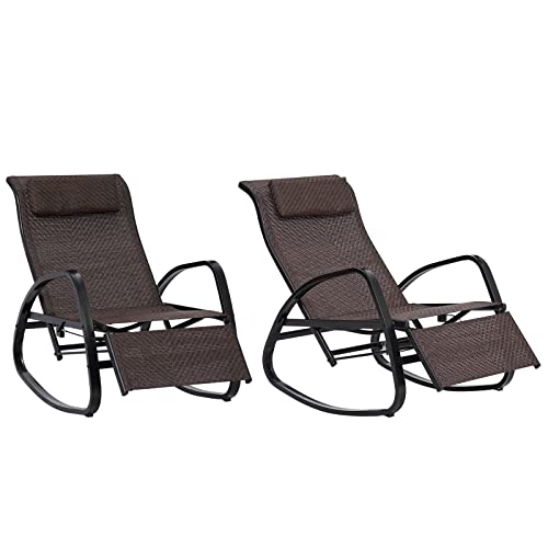 Kinpaw Stepless Adjustable Rocking Loung Chair - 2-Person Automatic Recling Chair Outdoor Textilene Zero Gravity Folding Recliner Chair with Breathable Textile Fabirc & Aluminum Frame, Brown