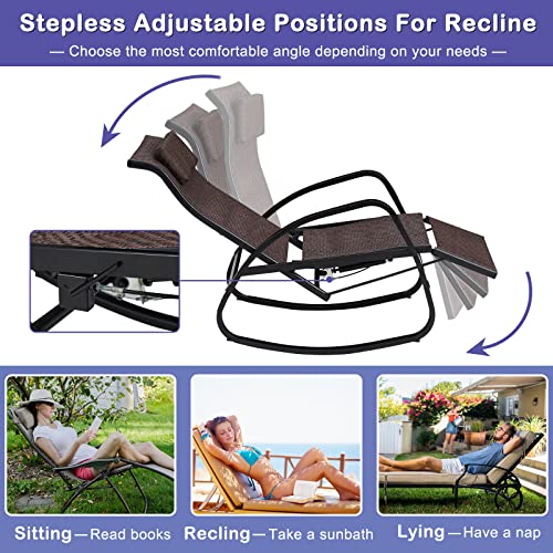 Kinpaw Stepless Adjustable Rocking Loung Chair - 2-Person Automatic Recling Chair Outdoor Textilene Zero Gravity Folding Recliner Chair with Breathable Textile Fabirc & Aluminum Frame, Brown