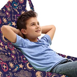 lunarable hipster lounger chair bag, hand drawn starry scene of constellation crescent space-themed layout, high capacity storage with handle container, lounger size, navy blue and multicolor
