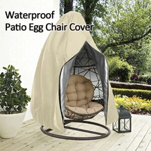 Xinjiuz Patio Hanging Egg Chair Cover Waterproof Swing Chair Covers with Zipper Outdoor Furniture Protector Garden Chair Cover 75" H x 45" D (Beige)