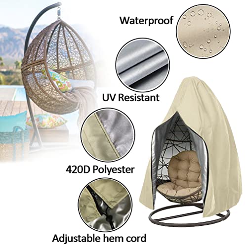 Xinjiuz Patio Hanging Egg Chair Cover Waterproof Swing Chair Covers with Zipper Outdoor Furniture Protector Garden Chair Cover 75" H x 45" D (Beige)