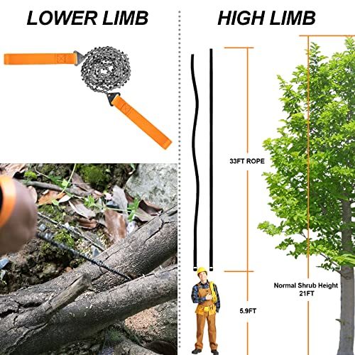 Loggers Art Gens Hand Rope Chain Saw - 48" pocket chainsaw directly connected to 66 ft ropes to form high tree limb rope chainsaw for camping survival and tree pruning