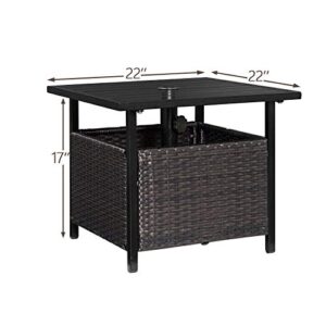 Ulax Furniture Patio Side Table Outdoor Wicker Umbrella Bistro End Table