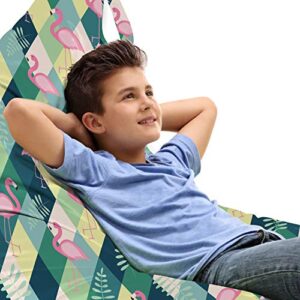 lunarable hawaii lounger chair bag, pink exotic flamingos and leaves on argyle background geometric rhombus, high capacity storage with handle container, lounger size, pale pink multicolor