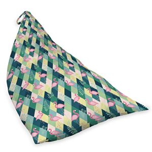 Lunarable Hawaii Lounger Chair Bag, Pink Exotic Flamingos and Leaves on Argyle Background Geometric Rhombus, High Capacity Storage with Handle Container, Lounger Size, Pale Pink Multicolor