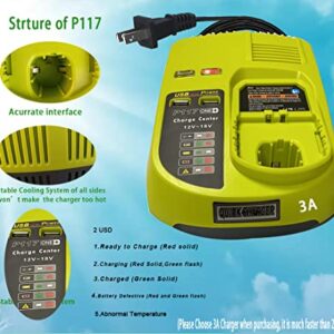 Anopiw Replace ryobi 18v Battery Charger P117 P118 P119 Dual Chemistry to Charge Ryobi Battery Lithium ion & Ni-cad Ni-Mh 12V 14.4V 18V Such as P100 P102 P102 P105 P107 P108…