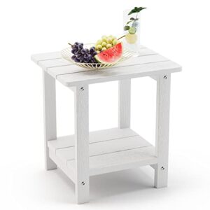 lue bona adirondack outdoor side table, 2-tier white poly patio end table weather resistant, morden side table for patio, pool, porch