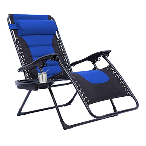 LAJOSON Oversized XL Padded Zero Gravity Chair, Patio Adjustable Recliner with Cup Holder for Indoor Outdoor Beach Backyard, Support 350 LBS (Blue)