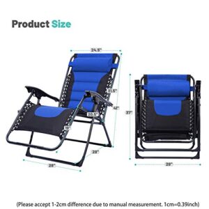 LAJOSON Oversized XL Padded Zero Gravity Chair, Patio Adjustable Recliner with Cup Holder for Indoor Outdoor Beach Backyard, Support 350 LBS (Blue)