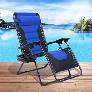 LAJOSON Oversized XL Padded Zero Gravity Chair, Patio Adjustable Recliner with Cup Holder for Indoor Outdoor Beach Backyard, Support 350 LBS (Blue)