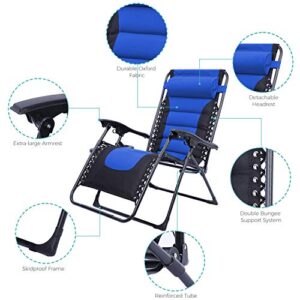 LAJOSON Oversized XL Padded Zero Gravity Chair, Patio Adjustable Recliner with Cup Holder for Indoor Outdoor Beach Backyard, Support 350 LBS (Blue)