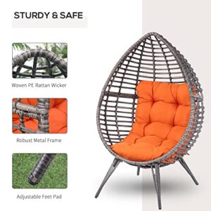 Outsunny Egg Chair w/Soft Cushion, Teardrop Cuddle Seat, Outdoor/Indoor, PE Plastic Rattan Furniture, Adjustable Height, Orange