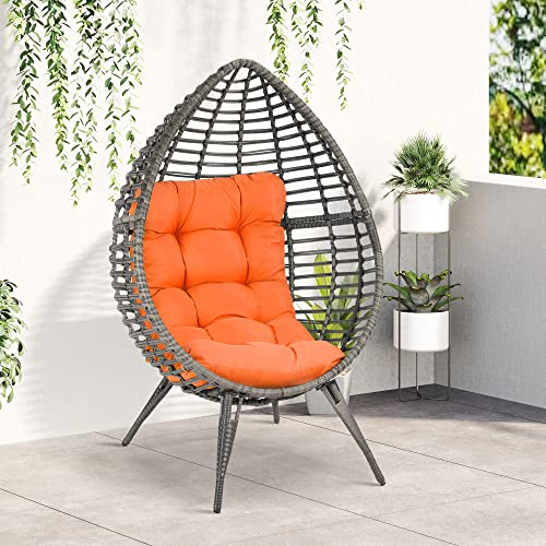 Outsunny Egg Chair w/Soft Cushion, Teardrop Cuddle Seat, Outdoor/Indoor, PE Plastic Rattan Furniture, Adjustable Height, Orange