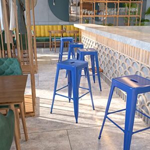 bizchair commercial grade 30″ h backless blue metal indoor-outdoor barstool, square