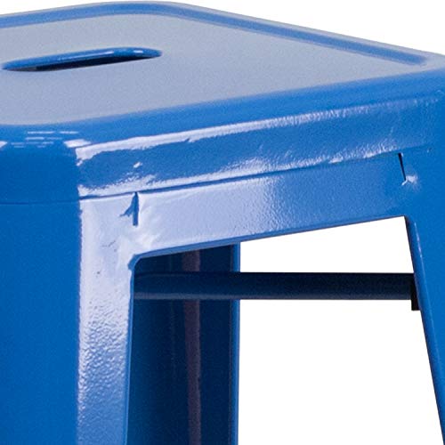 BizChair Commercial Grade 30" H Backless Blue Metal Indoor-Outdoor Barstool, Square