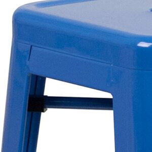 BizChair Commercial Grade 30" H Backless Blue Metal Indoor-Outdoor Barstool, Square