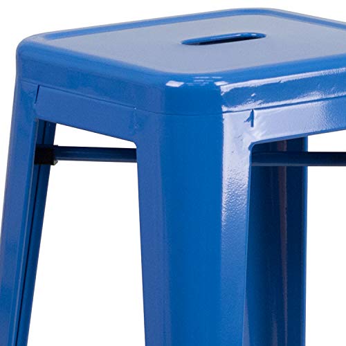 BizChair Commercial Grade 30" H Backless Blue Metal Indoor-Outdoor Barstool, Square