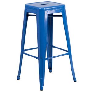 BizChair Commercial Grade 30" H Backless Blue Metal Indoor-Outdoor Barstool, Square